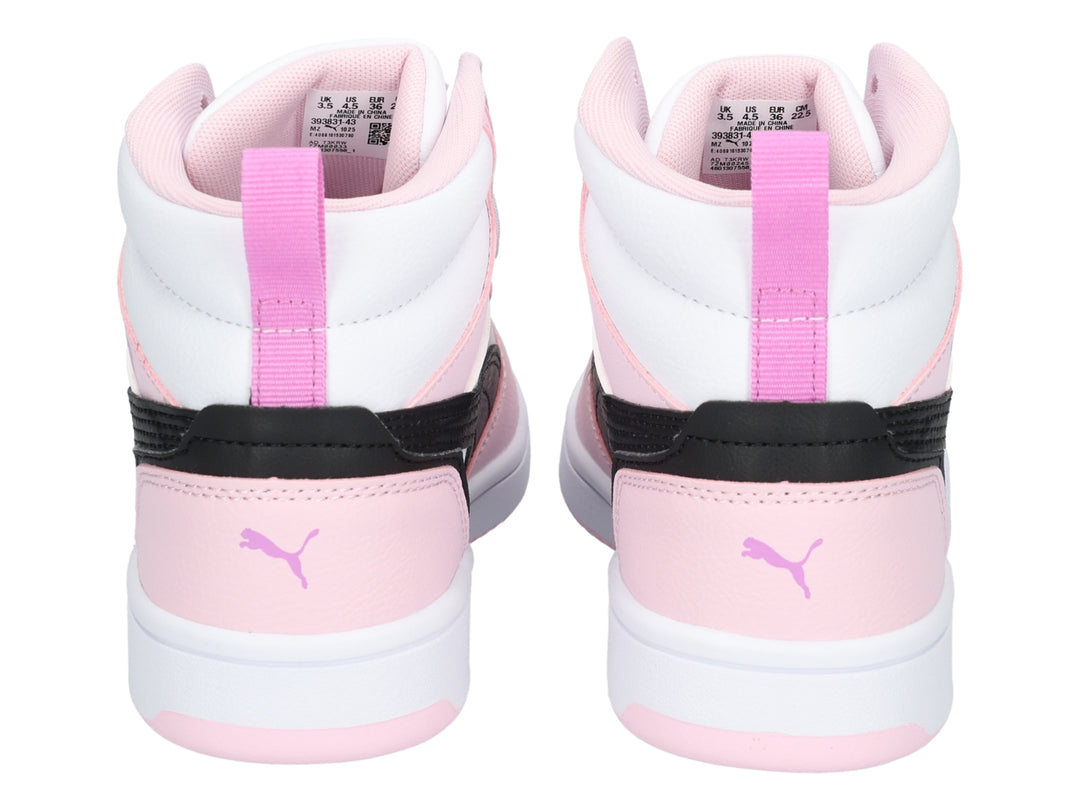 Tenis PUMA Rebound V6 Mid Blanco y Rosa para Niña