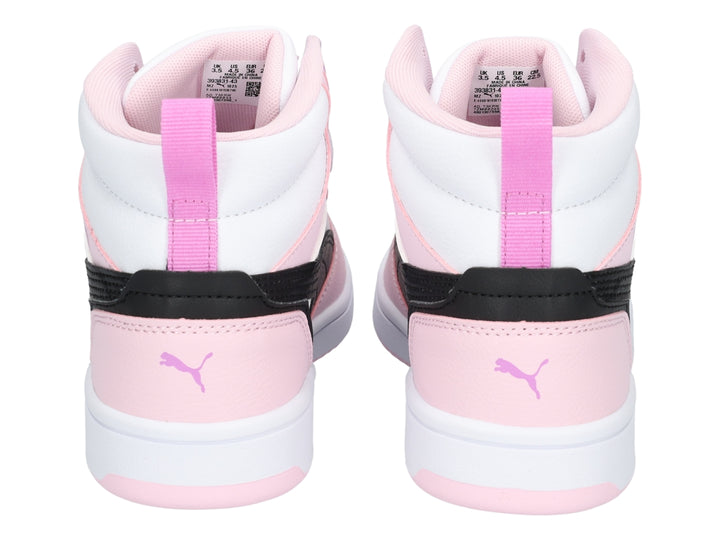 Tenis PUMA Rebound V6 Mid Blanco y Rosa para Niña