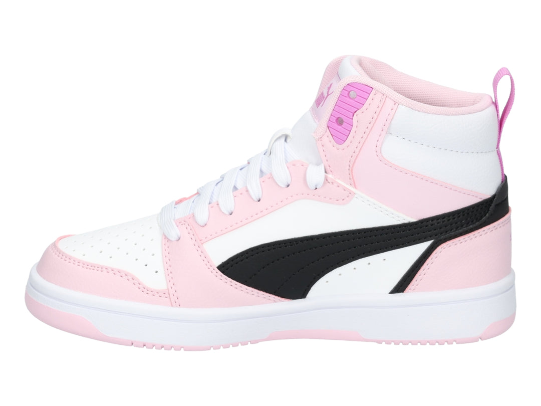 Tenis PUMA Rebound V6 Mid Blanco y Rosa para Niña