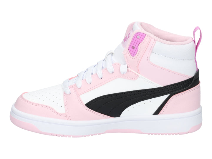 Tenis PUMA Rebound V6 Mid Blanco y Rosa para Niña