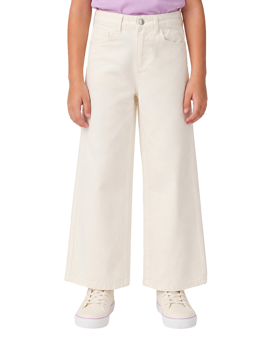 Pantalón blanco de pierna ancha para niña marca Zippy.