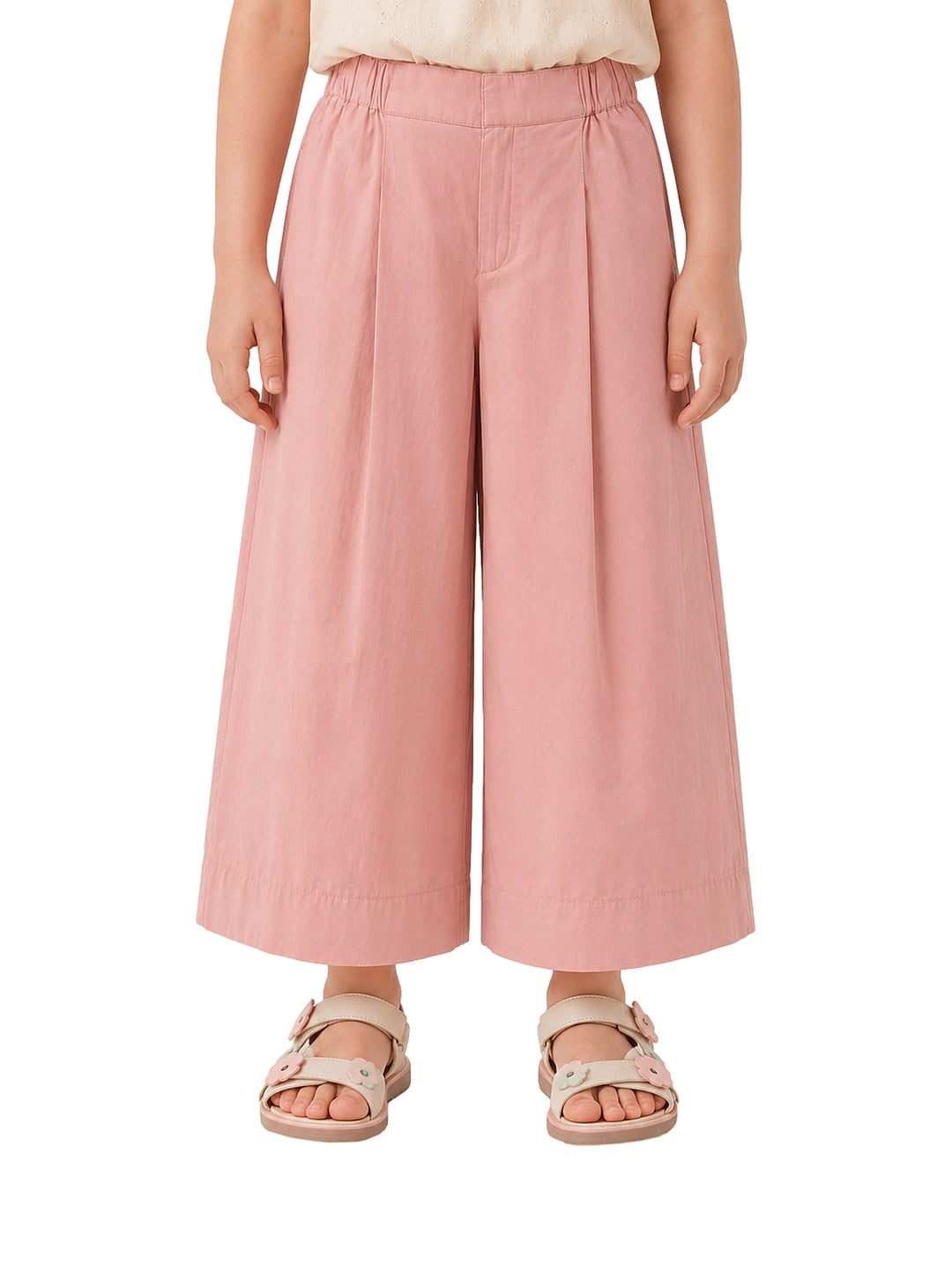 Pantalones de pierna ancha en color rosa claro para niña.