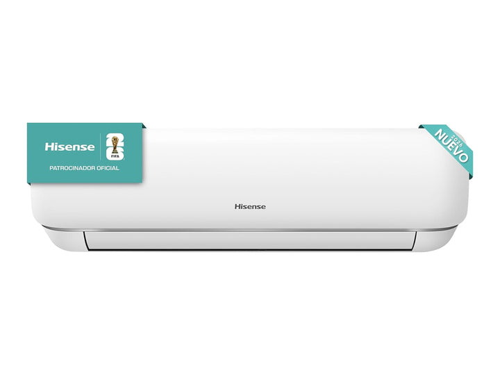 Unidad interior de aire acondicionado Hisense en color blanco con diseño moderno y rectangular.
