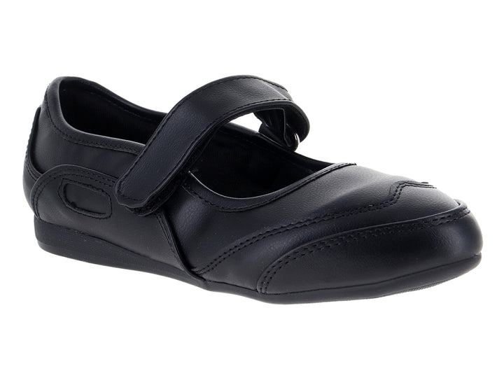 Zapato plano tipo ballerina color negro con correa de ajuste.