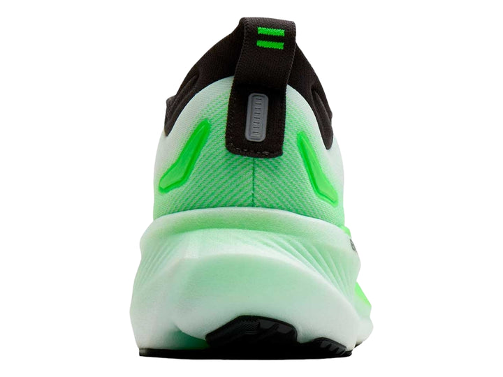 Tenis deportivos Brooks Glycerin 23 en color blanco y verde neón con detalles en negro.