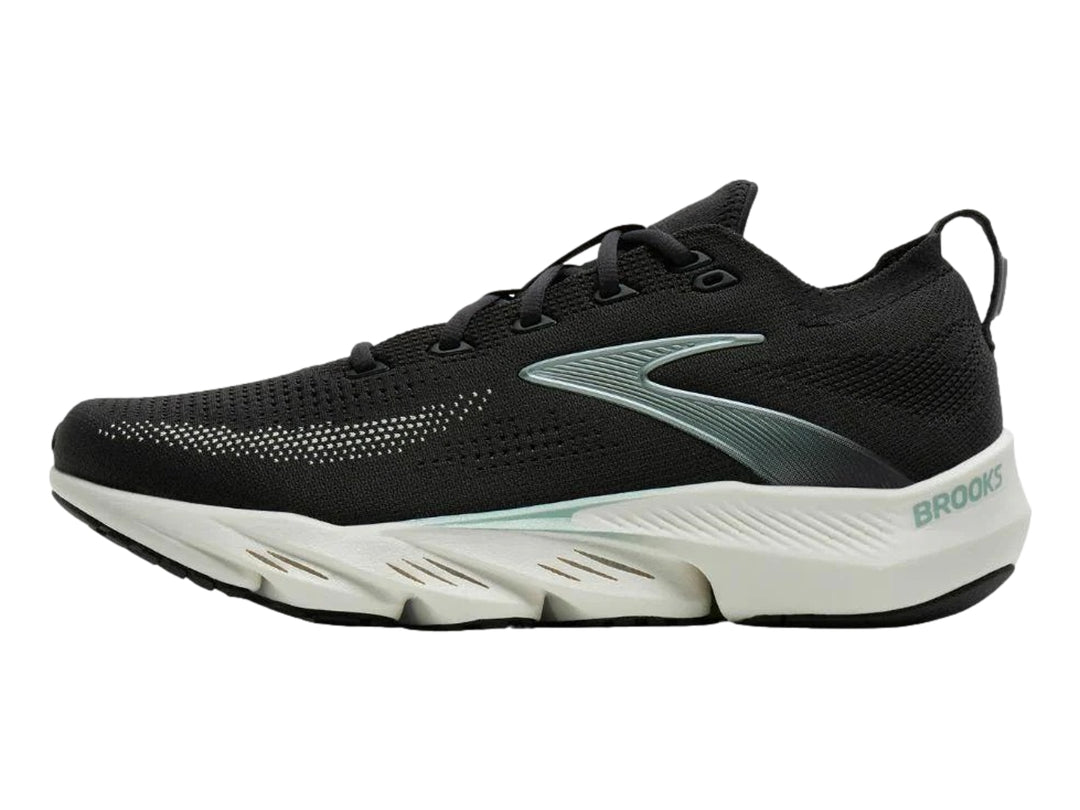 Tenis deportivos Brooks Glycerin Flex en color negro con suela blanca y detalles metálicos laterales.