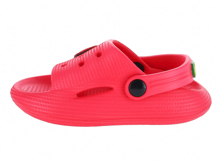 Sandalia tipo clog color rojo con detalle de personaje Elmo y correa ajustable.