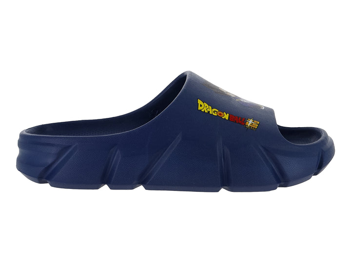 Sandalia tipo slide color azul marino con logotipo de Dragon Ball Z.