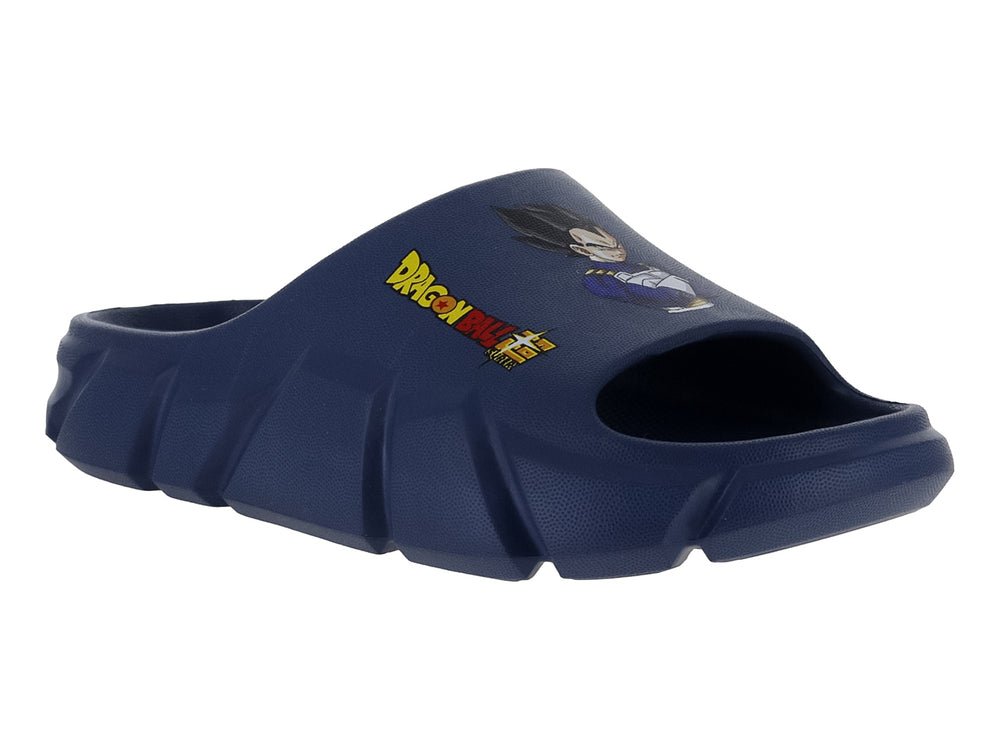 Sandalia tipo slide color azul marino con logotipo de Dragon Ball Z.