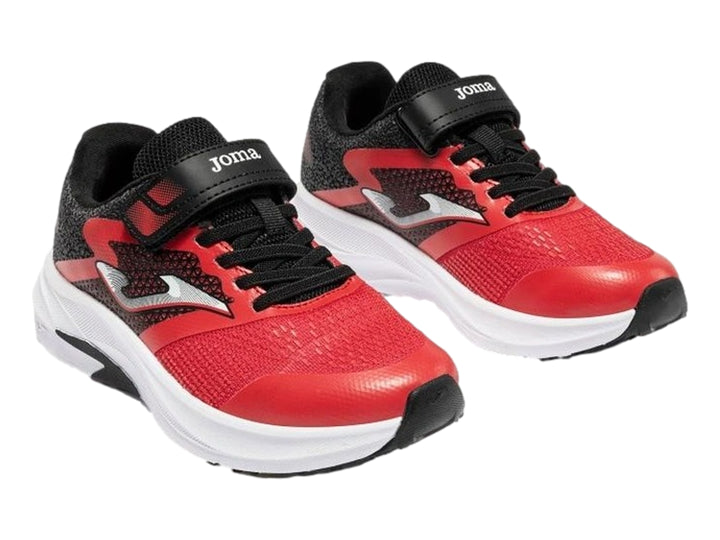 Tenis deportivos Joma color rojo y blanco con cierre de velcro y agujetas para niño.