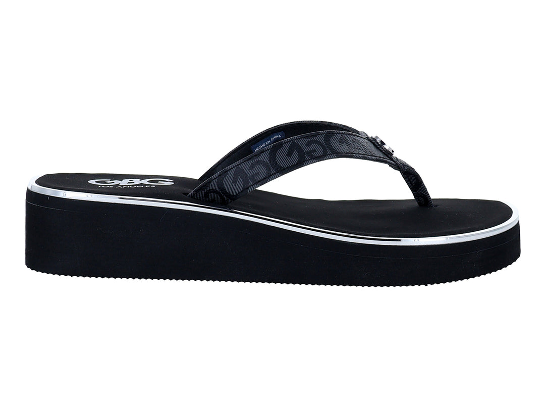Sandalias de playa GBG color negro con plataforma y detalle lateral blanco.