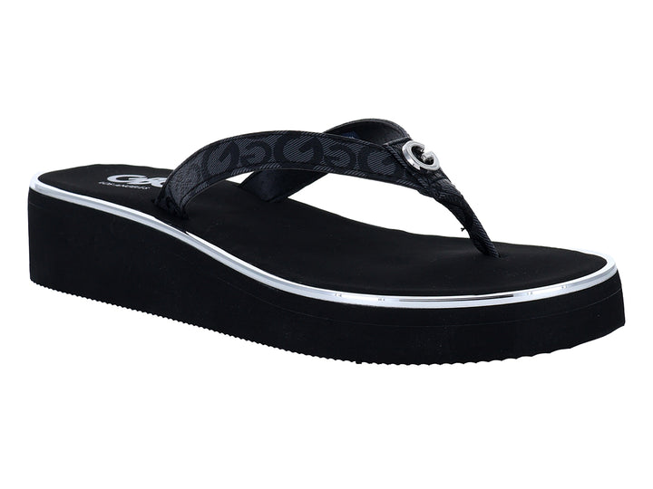 Sandalias de playa GBG color negro con plataforma y detalle lateral blanco.