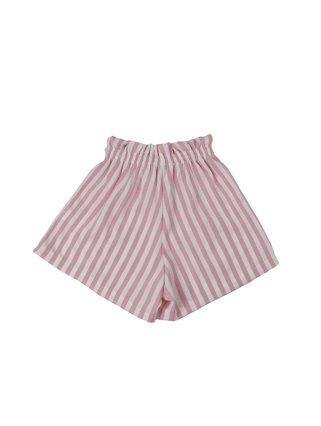 Conjunto de camisa y short a rayas rosas y blancas para niña.
