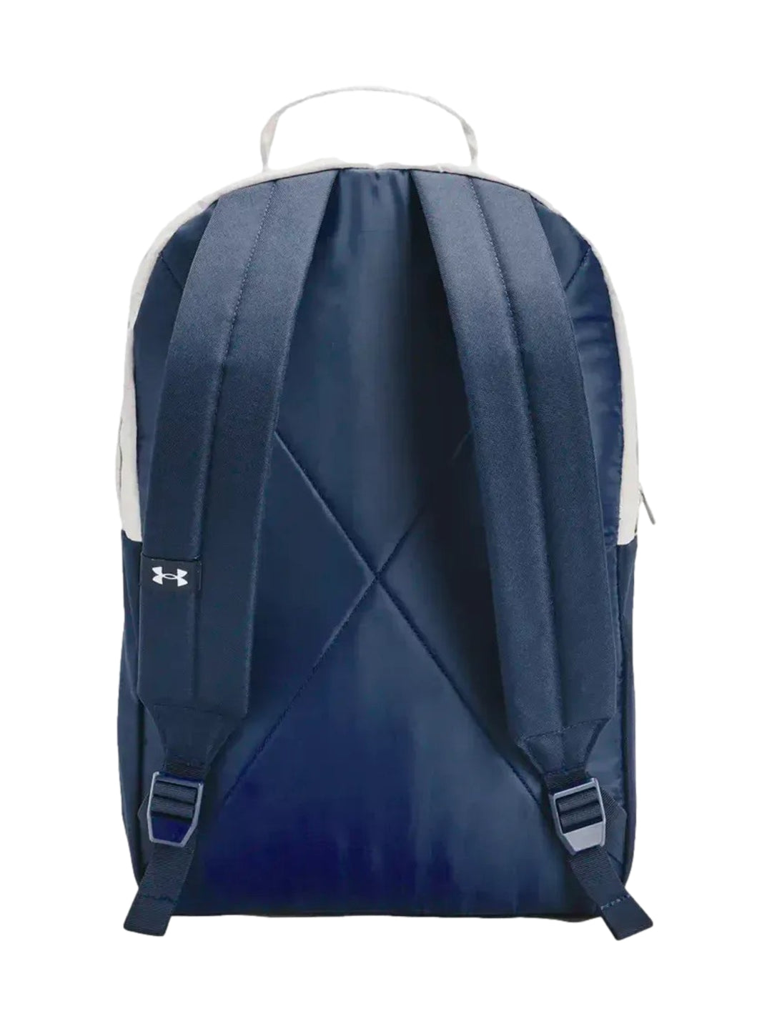 Mochila Under Armour en colores blanco y azul con logotipo frontal.