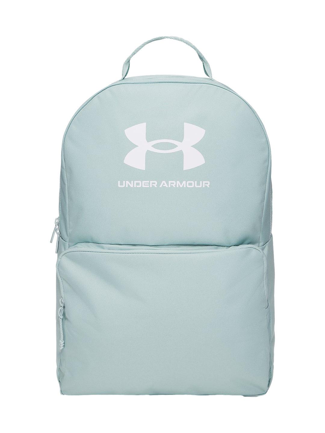 Mochila Under Armour de color azul claro con logotipo blanco en la parte frontal.
