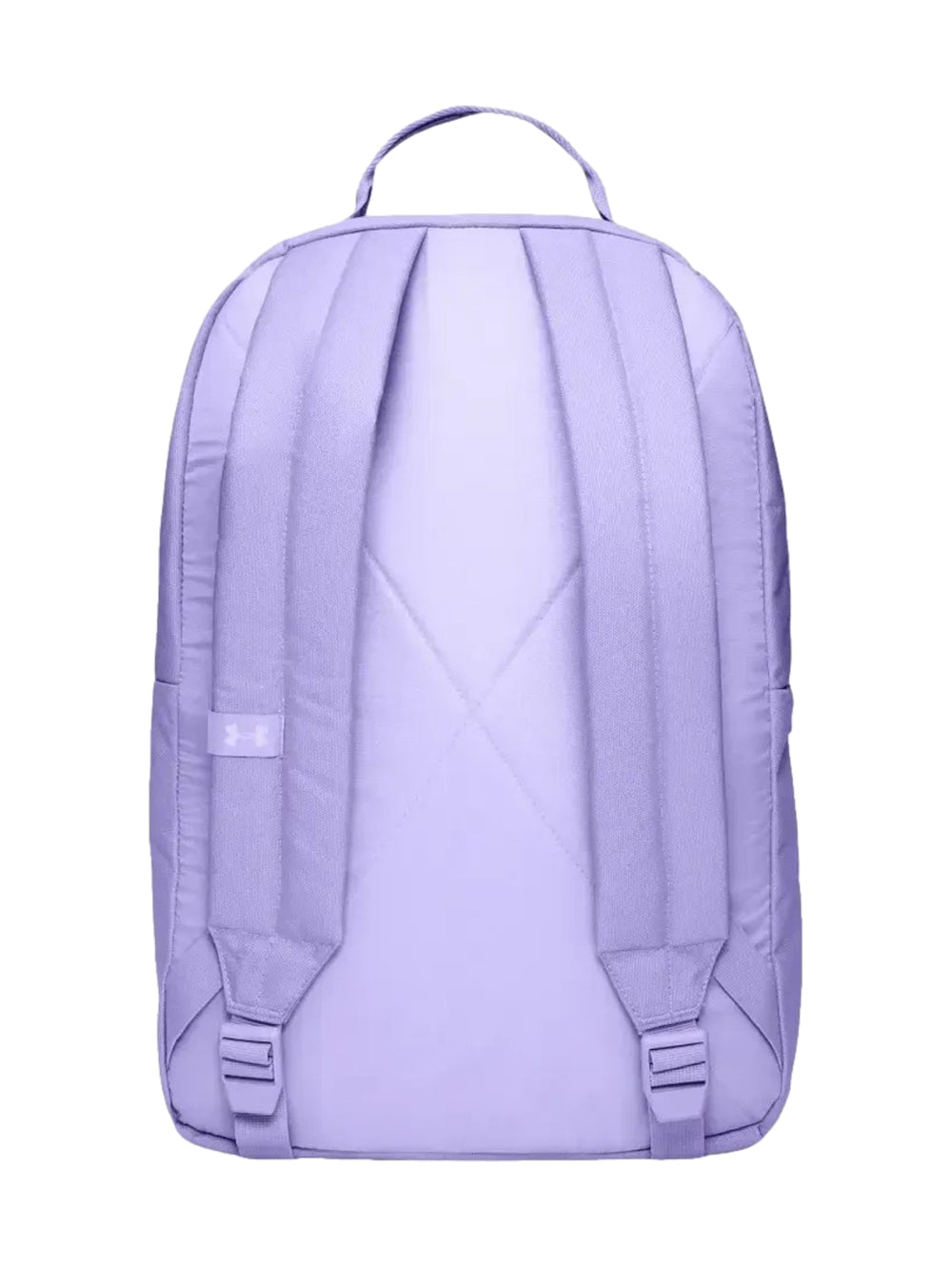 Mochila escolar Under Armour de color morado con logotipo blanco frontal.