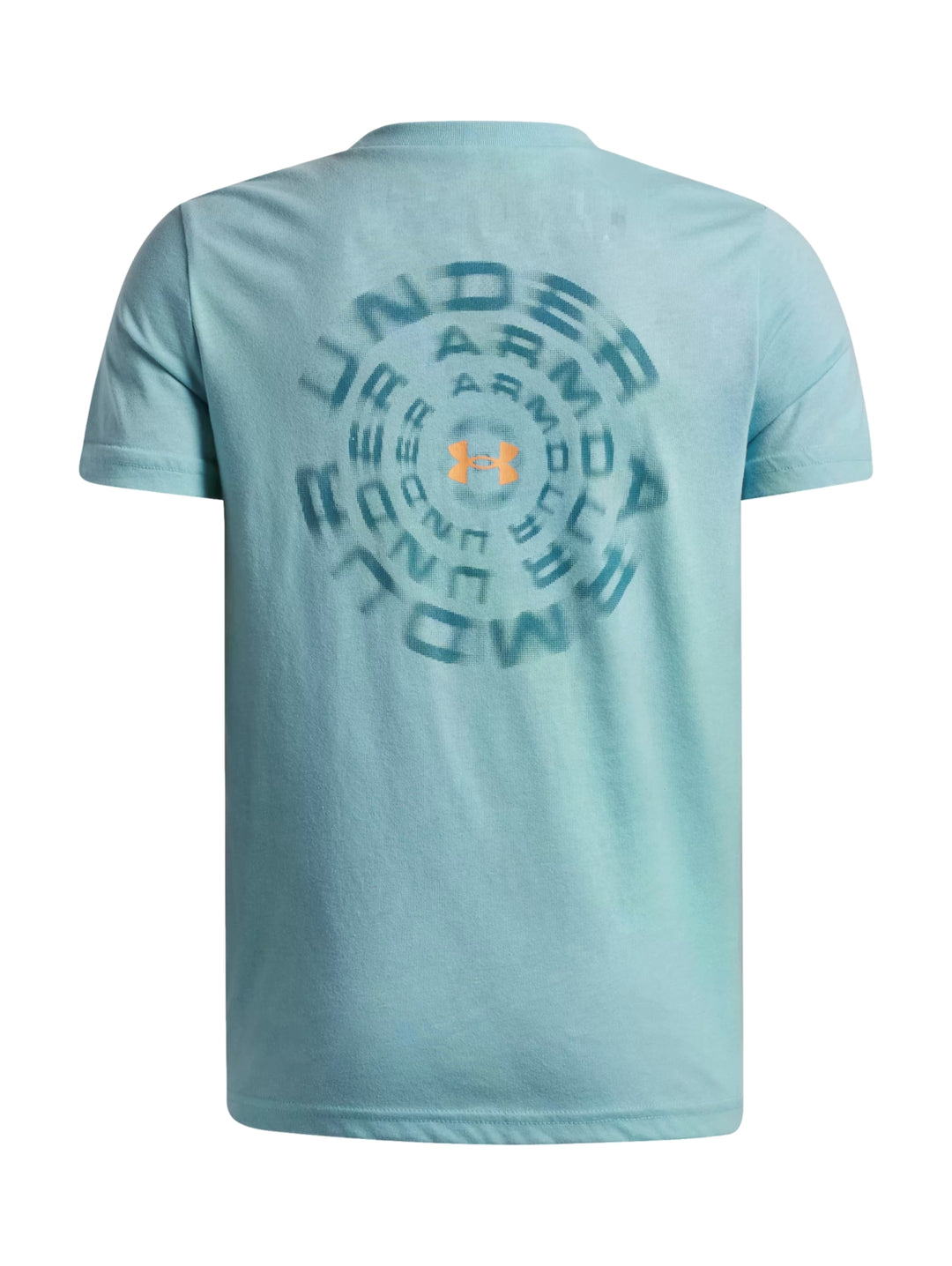 Playera deportiva Under Armour color azul claro para niño, manga corta y cuello redondo.