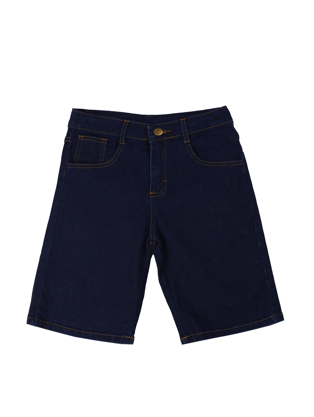 Conjunto para niño con camiseta negra estampada de tiburones y shorts de mezclilla azul oscuro.