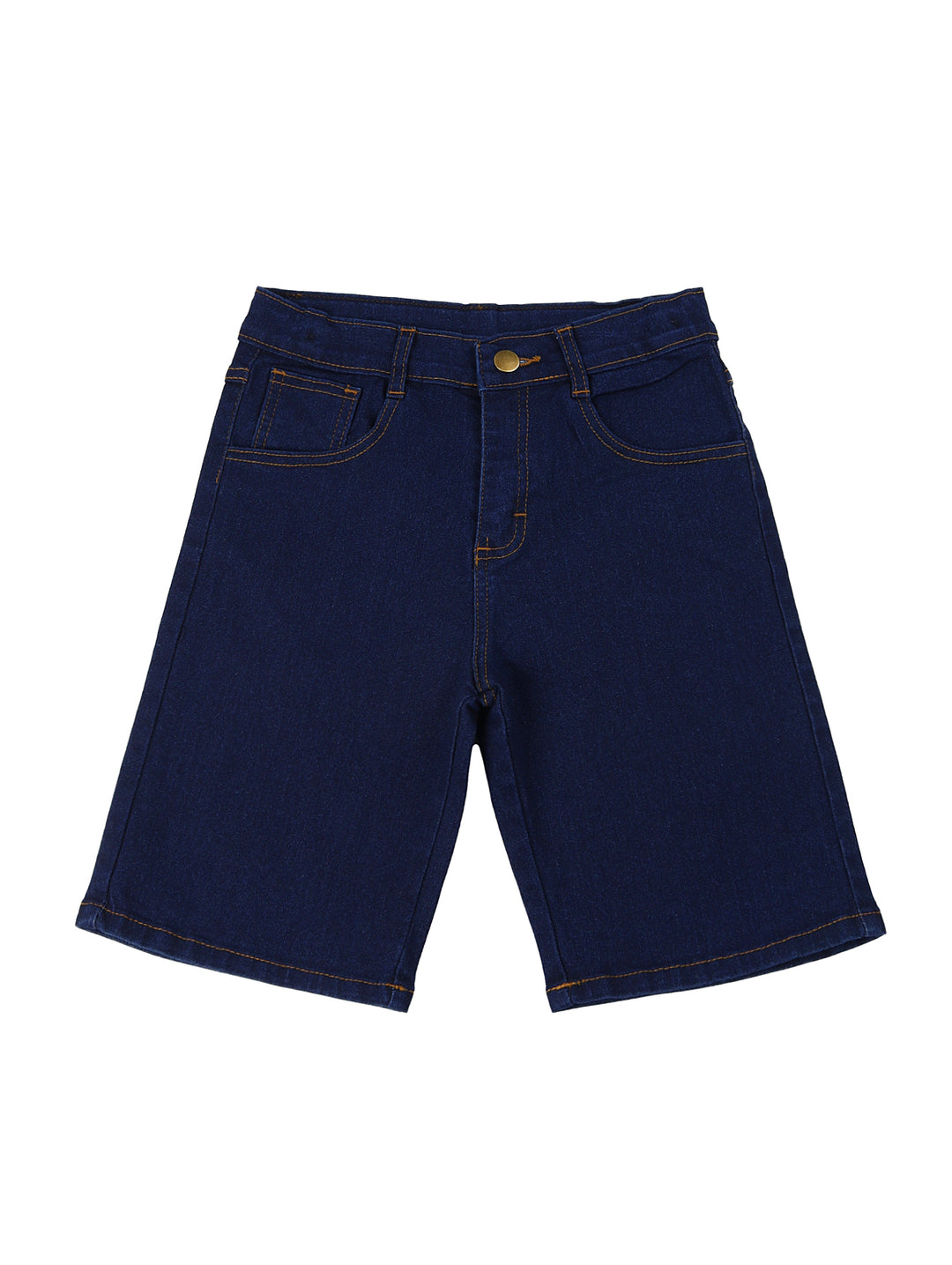 Conjunto para niño compuesto por camiseta gris a rayas y short azul marino.