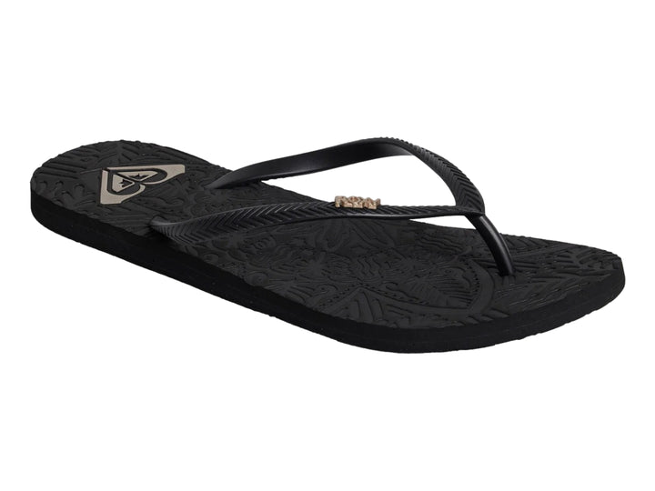 Sandalia Roxy Antilles II color negro para mujer con suela texturizada y diseño de dedo.