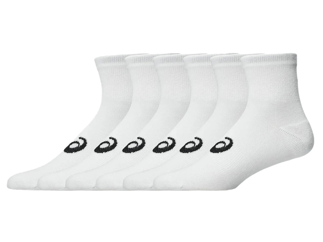 Paquete de 6 pares de calcetines deportivos ASICS en color blanco brillante.