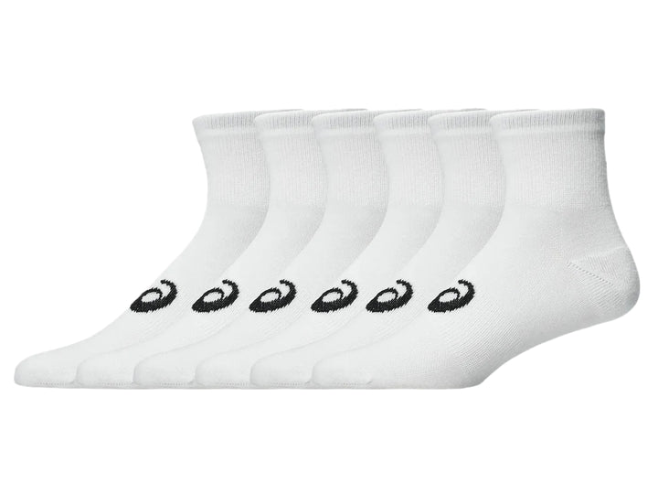 Paquete de 6 pares de calcetines deportivos ASICS en color blanco brillante.