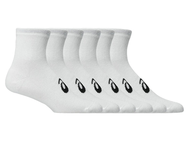 Paquete de 6 pares de calcetines deportivos ASICS en color blanco brillante.