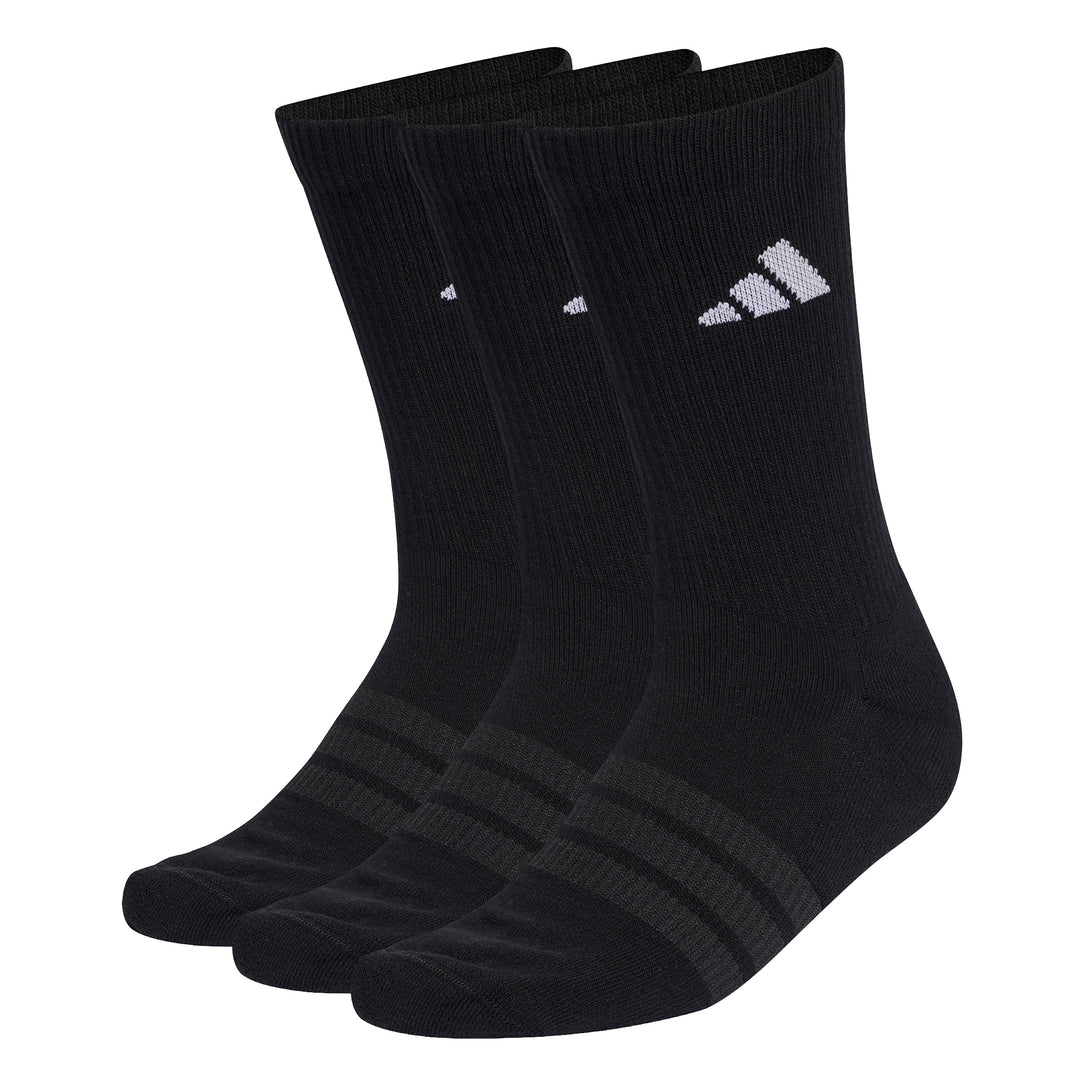 Paquete de tres pares de calcetines deportivos Adidas en color negro con logo blanco.