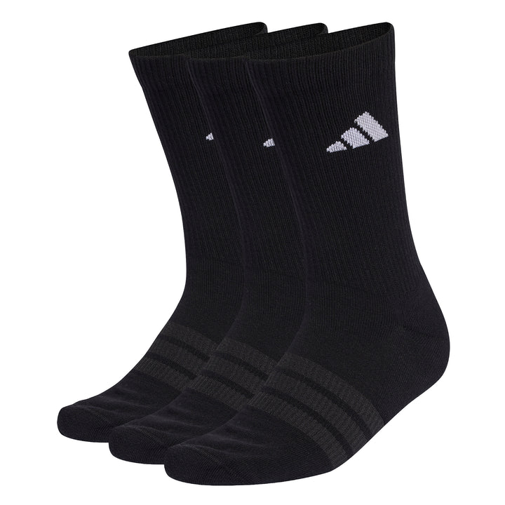 Paquete de tres pares de calcetines deportivos Adidas en color negro con logo blanco.