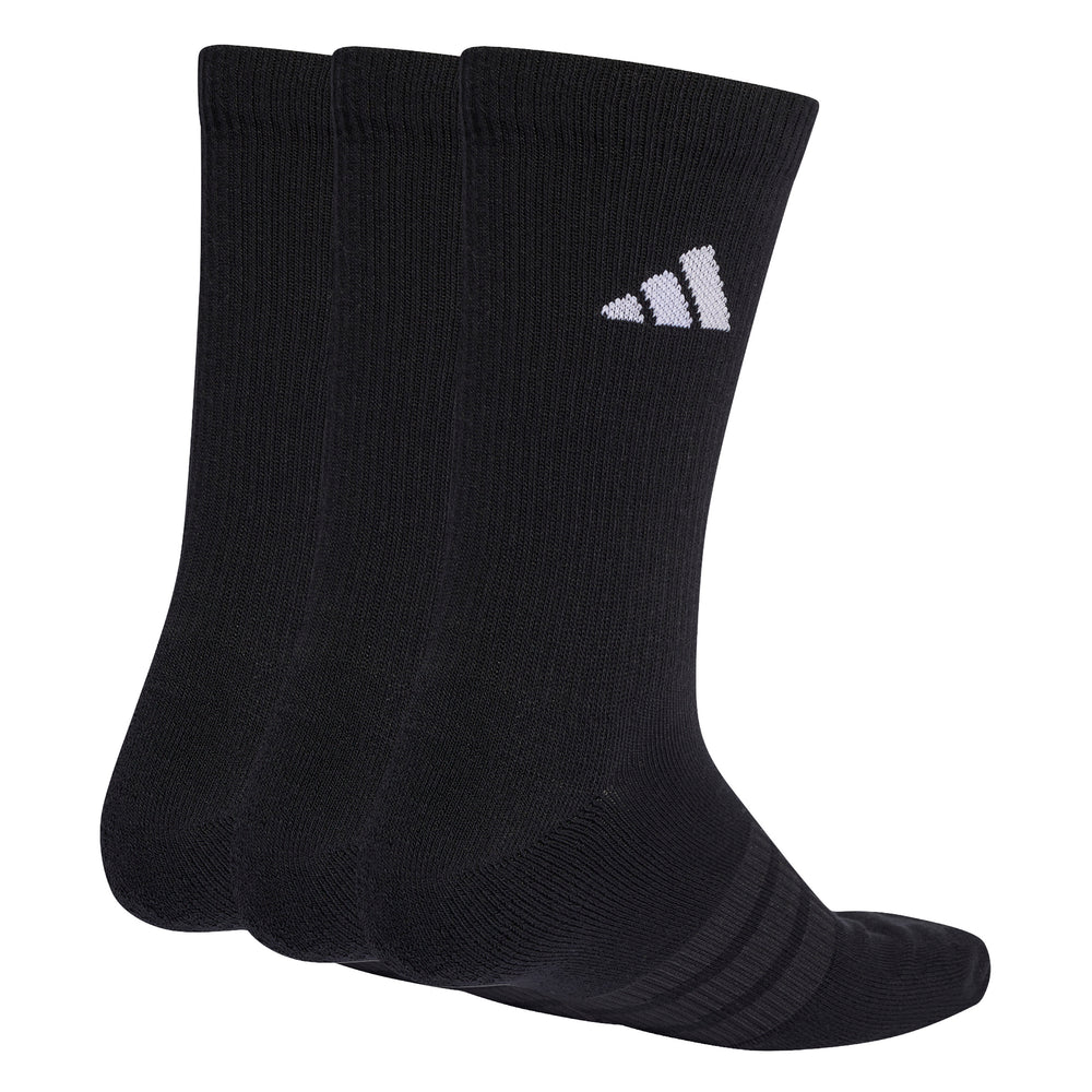 Paquete de tres pares de calcetines deportivos Adidas en color negro con logo blanco.