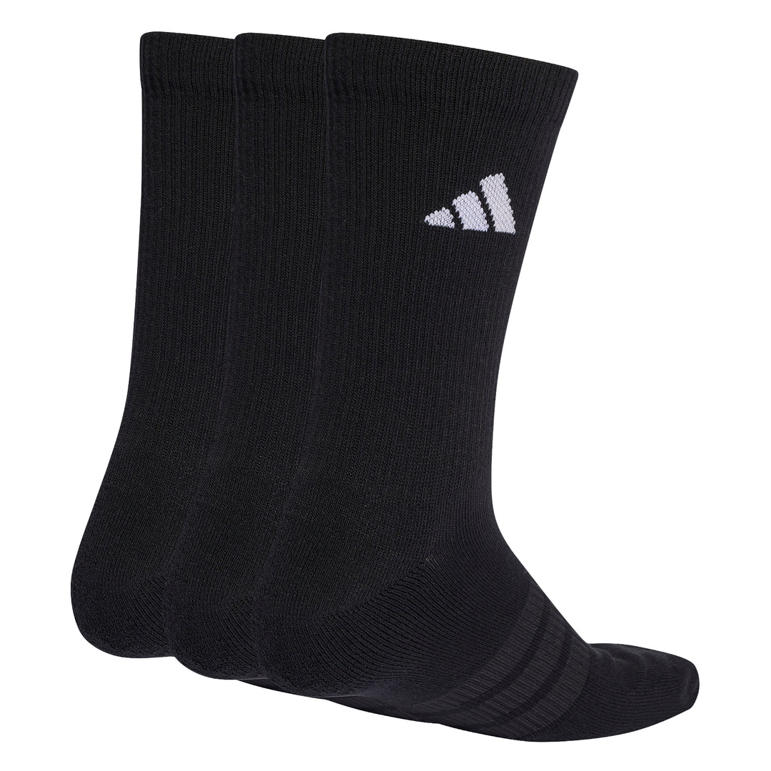 Paquete de tres pares de calcetines deportivos Adidas en color negro con logo blanco.