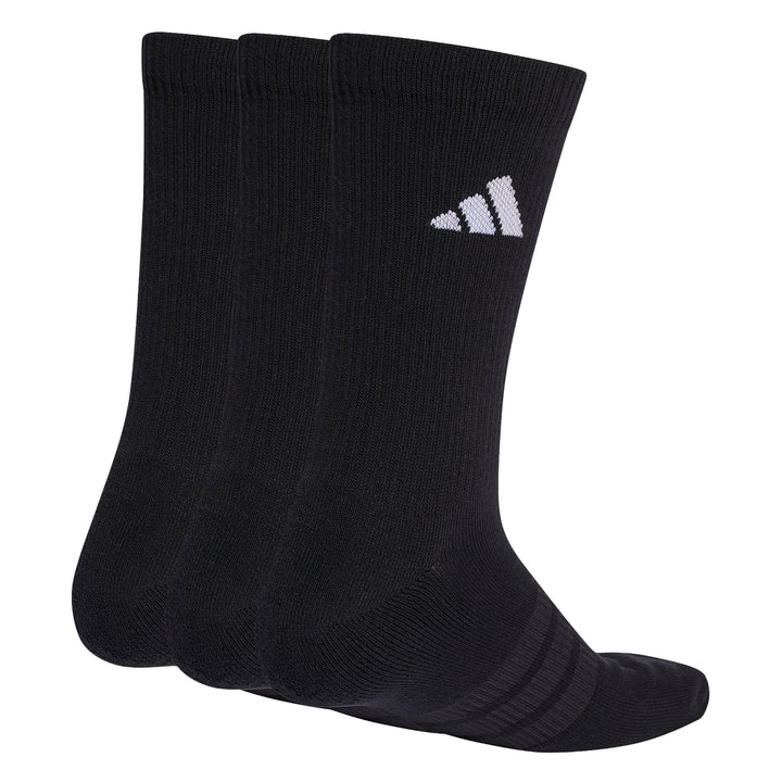 Paquete de tres pares de calcetines deportivos Adidas en color negro con logo blanco.