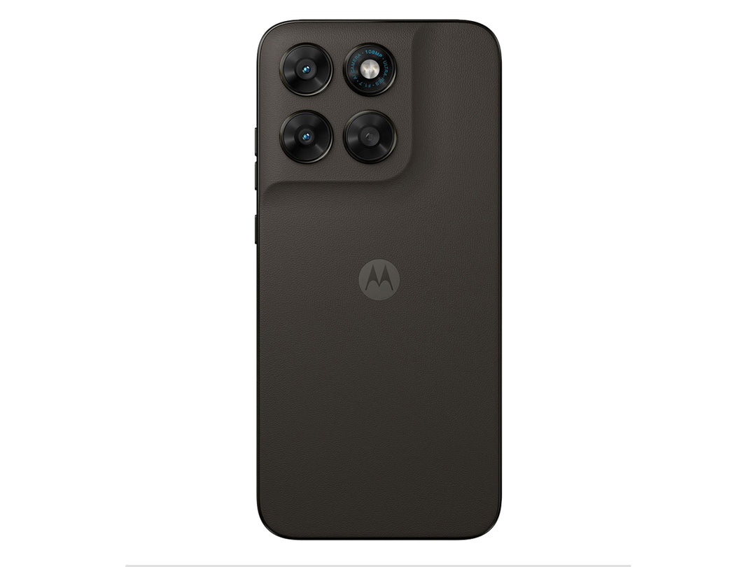 Teléfono Motorola Moto G77 en color café, vista frontal y posterior sobre fondo blanco.