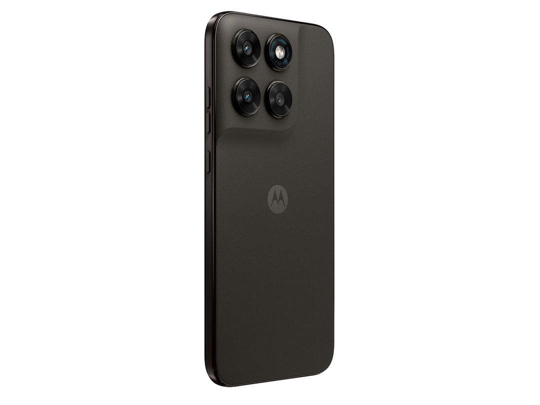 Teléfono Motorola Moto G77 en color café, vista frontal y posterior sobre fondo blanco.