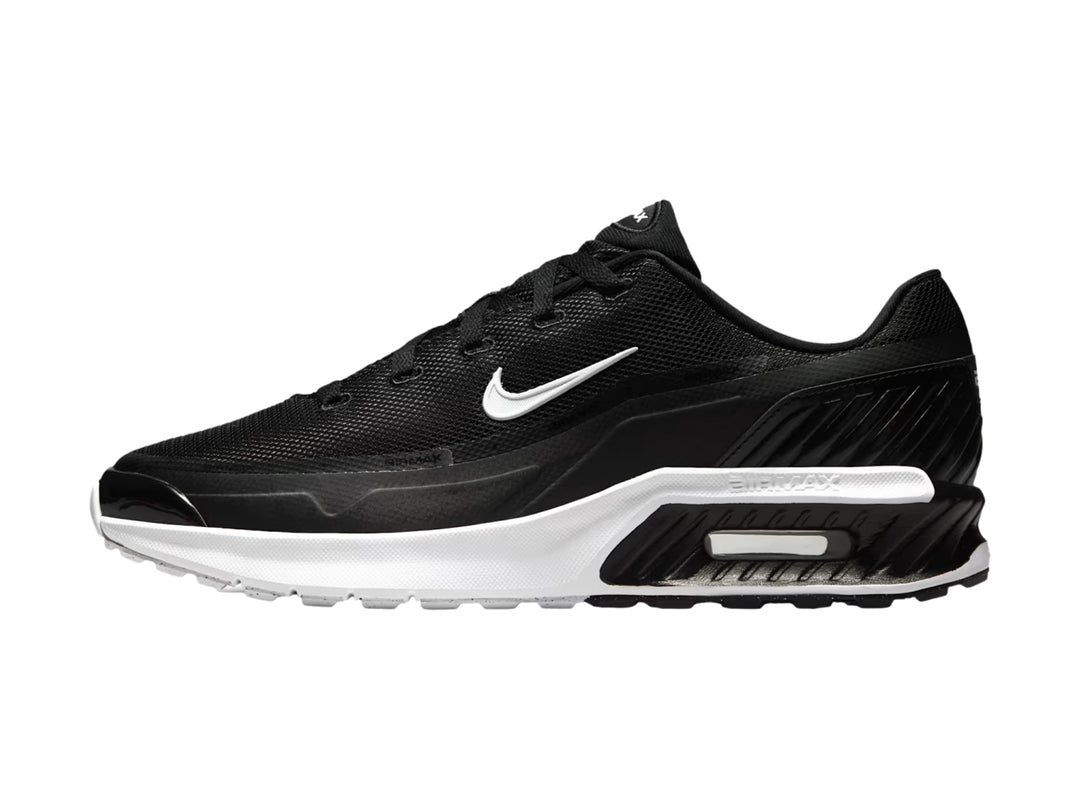 Tenis Nike Air Max color negro con suela blanca y logotipo de la marca en blanco.