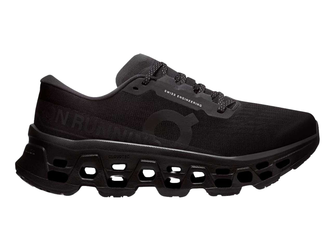 Tenis deportivos On Cloud Cloudmonster 3 color negro para mujer con suela de amortiguación tecnológica.