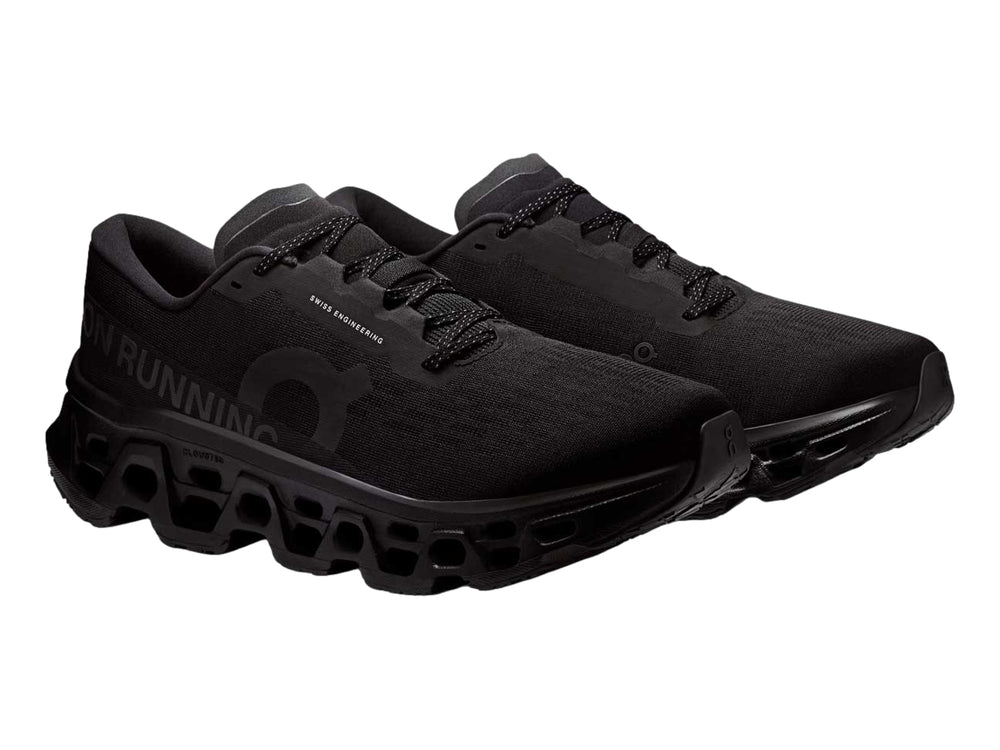 Tenis deportivos On Cloud Cloudmonster 3 color negro para mujer con suela de amortiguación tecnológica.