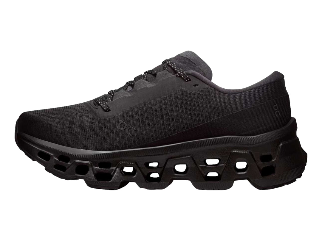 Tenis deportivos On Cloud Cloudmonster 3 color negro para mujer con suela de amortiguación tecnológica.