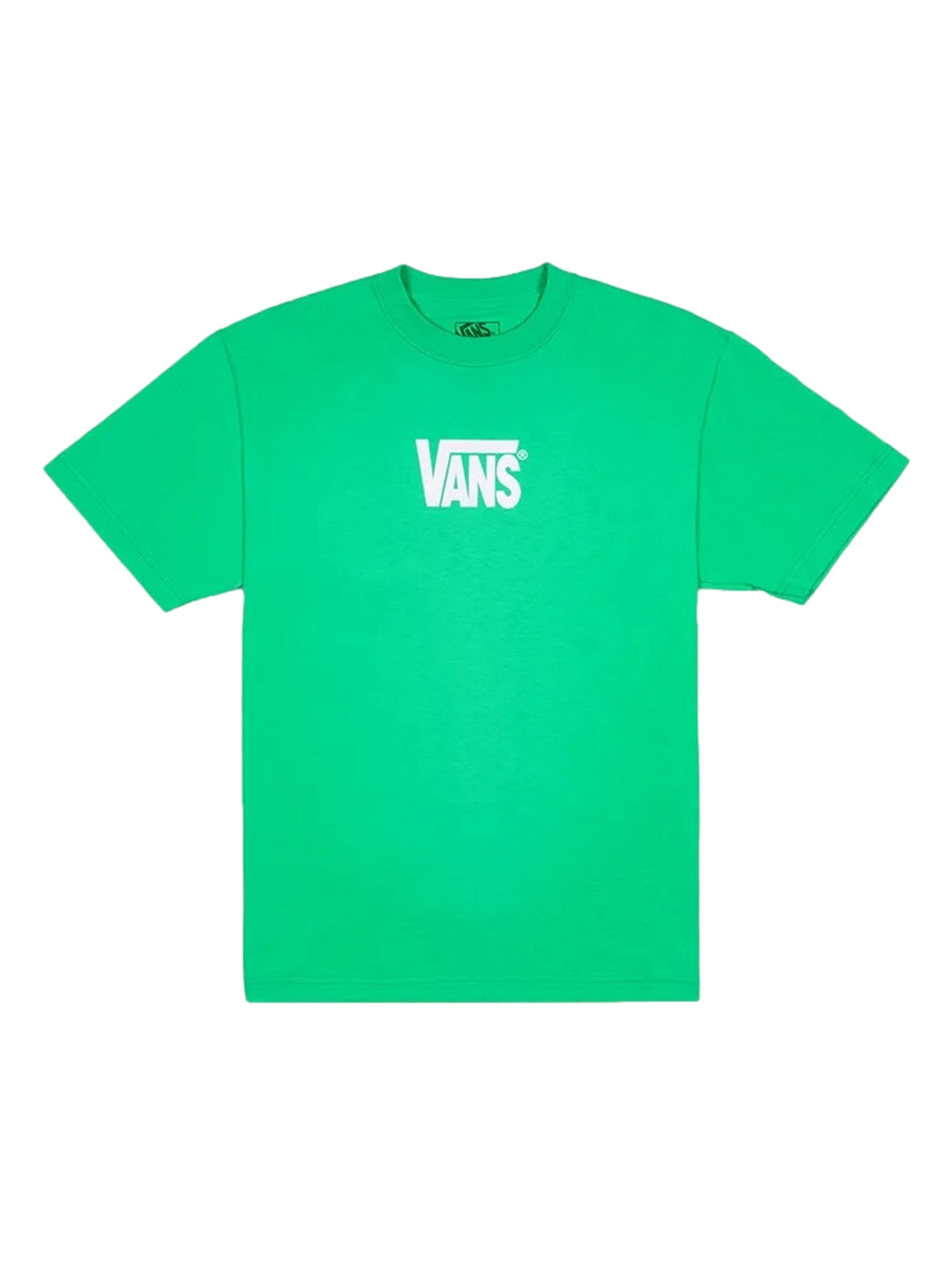 Hombre vistiendo una camiseta de manga corta color verde brillante con el logotipo de VANS en blanco en el pecho.