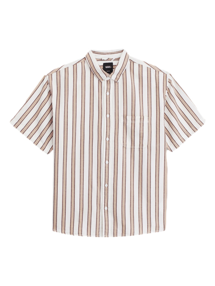Camisa VANS de manga corta con rayas verticales en colores blanco y marrón, de corte holgado.