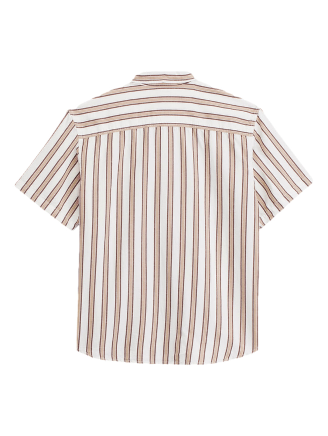 Camisa VANS de manga corta con rayas verticales en colores blanco y marrón, de corte holgado.
