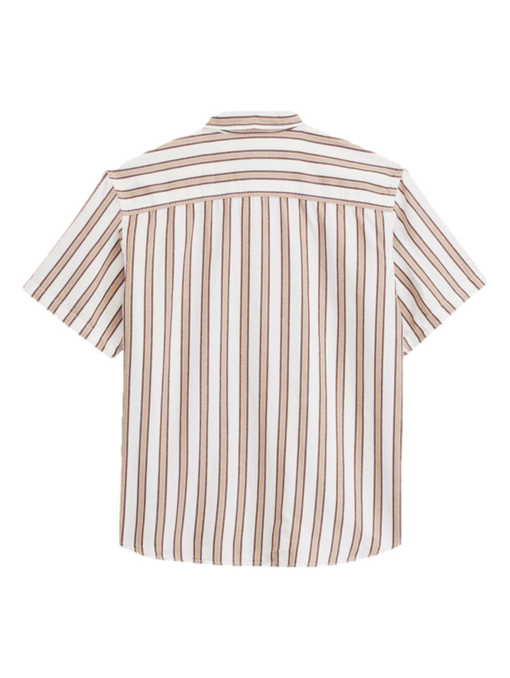 Camisa VANS de manga corta con rayas verticales en colores blanco y marrón, de corte holgado.