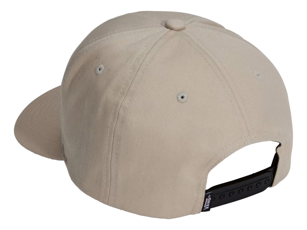 Gorra snapback color beige de la marca Vans con logotipo frontal en color negro.