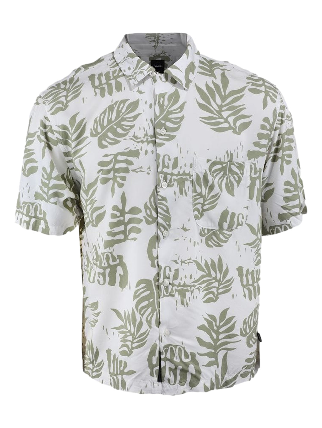 Camisa de manga corta VANS color blanco con estampado de hojas en color verde salvia.