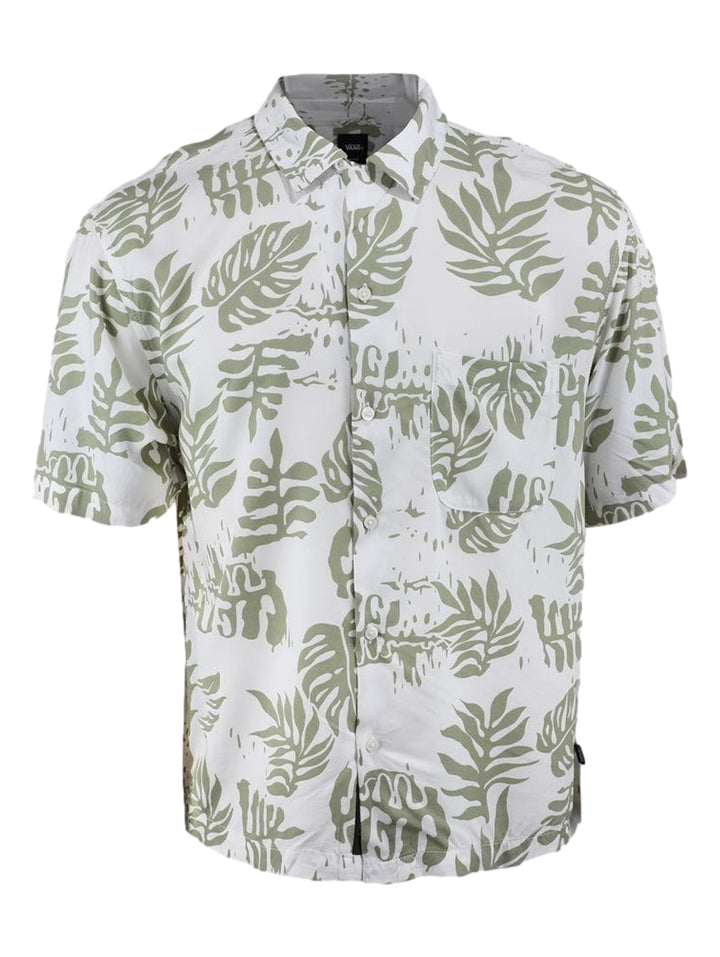 Camisa de manga corta VANS color blanco con estampado de hojas en color verde salvia.