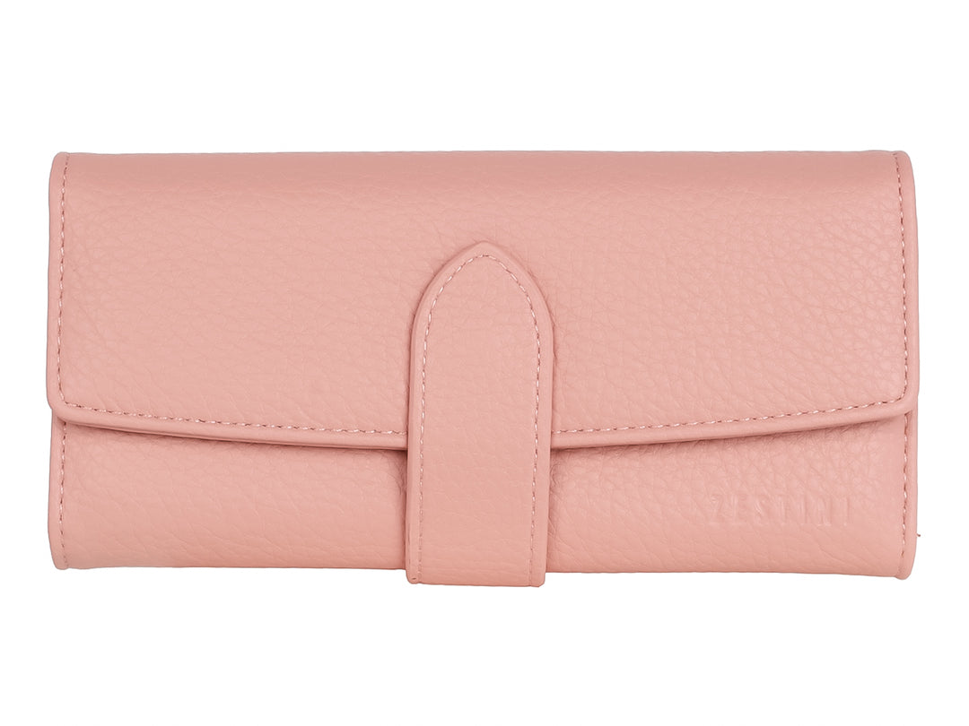 Cartera Felianna de color rosa con textura granulada y cierre de solapa central.