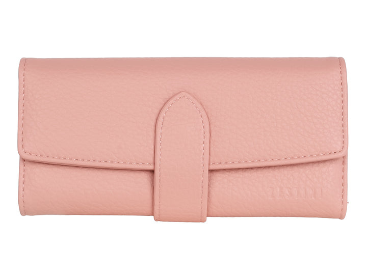 Cartera Felianna de color rosa con textura granulada y cierre de solapa central.