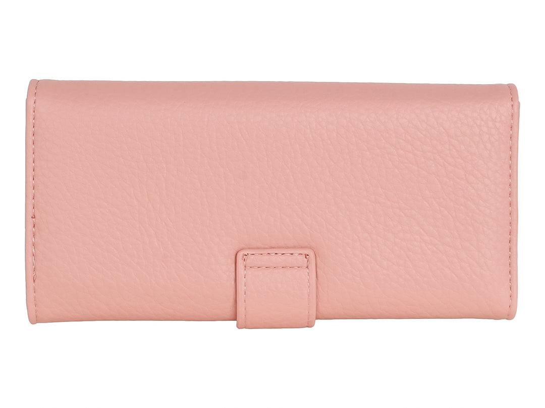 Cartera Felianna de color rosa con textura granulada y cierre de solapa central.