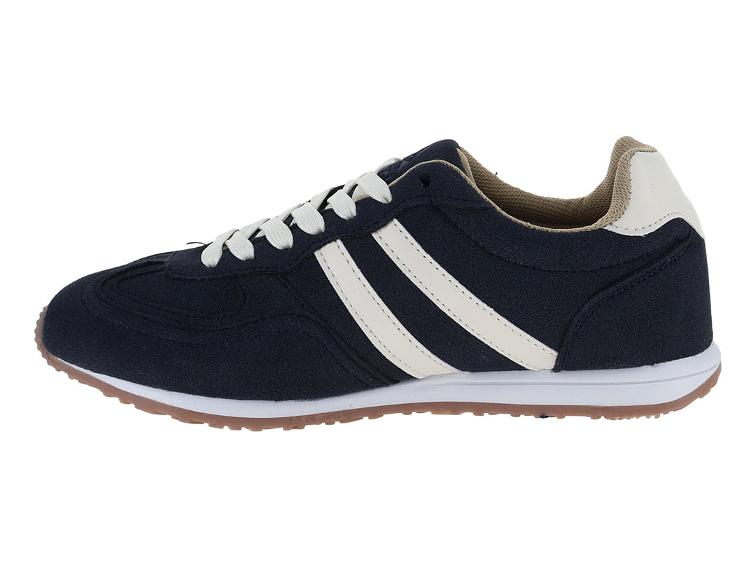 Tenis ATOK color marino con franjas laterales y suela color latte para mujer.