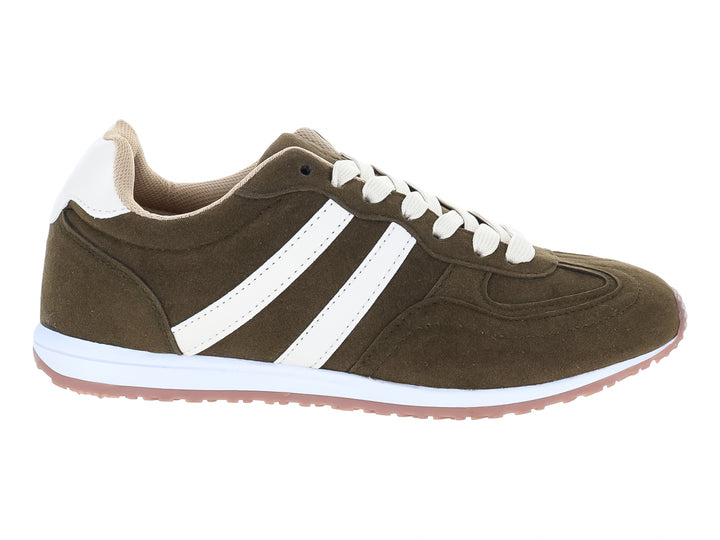Tenis ATOK color verde militar con franjas blancas y suela blanca